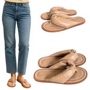 free people Vicenza Beige Leather Thong Sandals Minimalist Casual puffy Slides 6